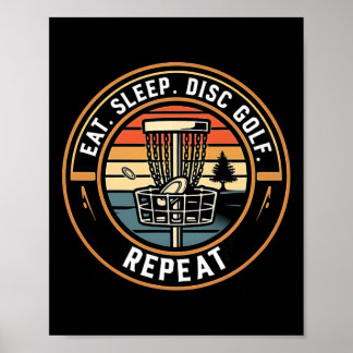 Eat Sleep Disc Golf Repeat Funny Retro Sunset Poster