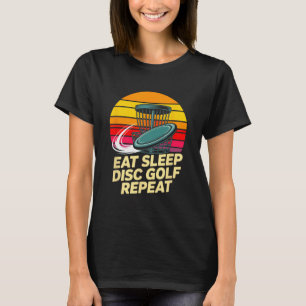 Eat Sleep Disc Golf Repeat Retro Sunset Sket  T-Shirt
