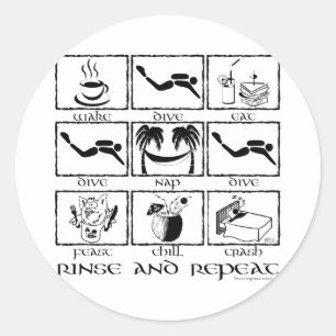 Eat Sleep Dive Rinse and Repeat Classic Round Sticker