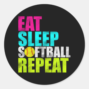 Eat Sleep Fastpitch Softball Repeat Funny Classic Round Sticker