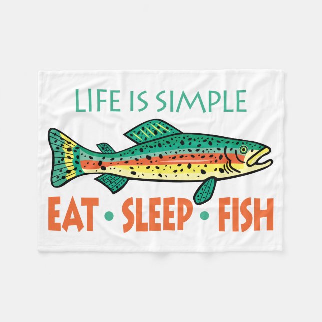 Eat, Sleep, Fish - Funny Fishing Fleece Blanket (Front (Horizontal))