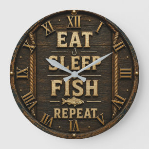 Eat Sleep Fish Repeat Fisherman Gift Large Clock