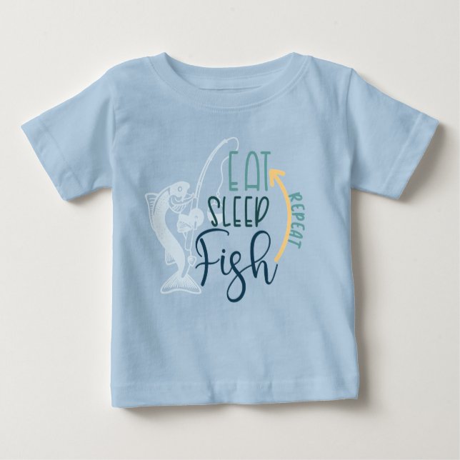 Eat Sleep Fish Repeat Fishing Rod Sports Baby T-Shirt (Front)