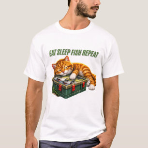 Eat Sleep Fish Repeat Funny Cat T-Shirt