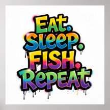Eat Sleep Fish Repeat Rainbow Graffiti