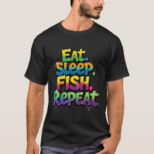 Eat Sleep Fish Repeat Rainbow Graffiti T-Shirt