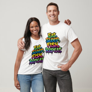 Eat Sleep Fish Repeat Rainbow Graffiti T-Shirt