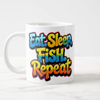 Eat Sleep Fish Repeat Rainbow Large Coffee Mug