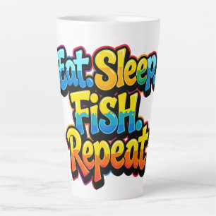 Eat Sleep Fish Repeat Rainbow Latte Mug