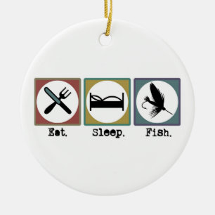 Eat Sleep Fishing Trout Ceramic Ornament