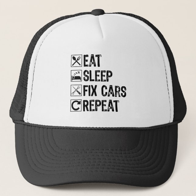 Eat Sleep Fix Cars Repeat Mechanic Grandpa Cool Trucker Hat (Front)