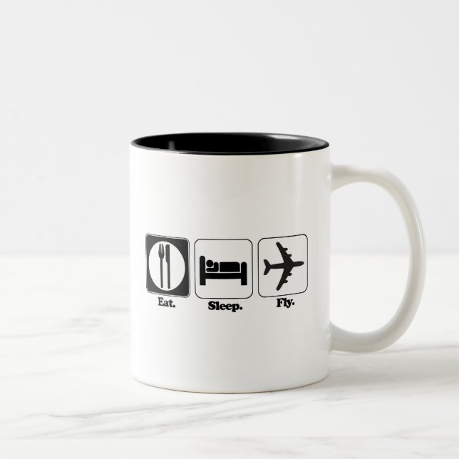 eat sleep fly Two-Tone coffee mug (Right)