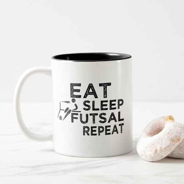 Eat Sleep Futsal Repeat Two-Tone Coffee Mug (With Donut)