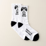 Eat Sleep Game Repeat funny sport socks for gamer<br><div class="desc">Eat Sleep Game Repeat funny sport socks for gamer. Add your own custom name or monogram letters to make a unique pair of socks. Cool personalised Birthday or Christmas Holiday gift idea for him or her. White or custom background colour. Fun present for game addicted son, daughter, brother, husband, boyfriend,...</div>