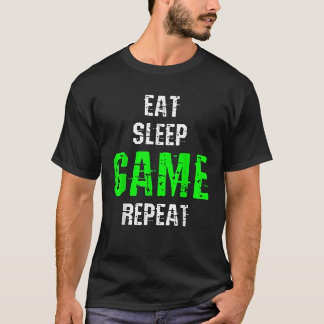 Eat Sleep Game Repeat Gamer Gift  Tee Funny (Front)
