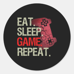 Eat Sleep Game Repeat Gamer Video Games Gift Boys Classic Round Sticker
