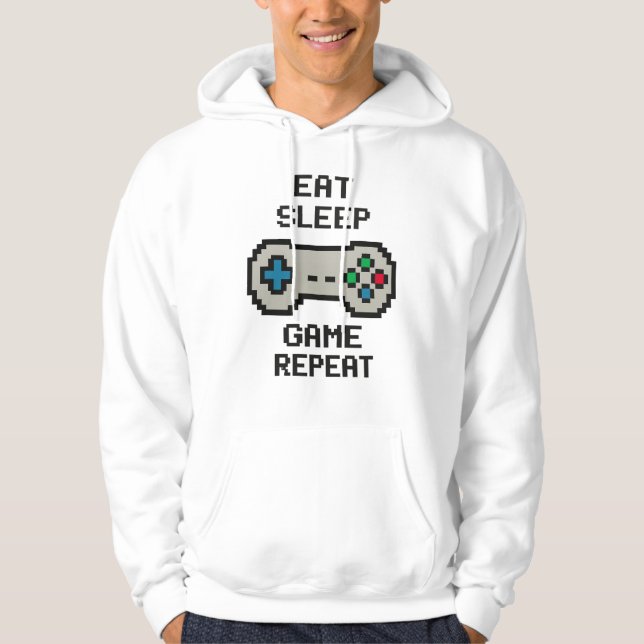 Eat Sleep Game Repeat Hoodie – Retro Pixel Gamer (Front)