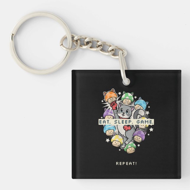 Eat, Sleep, Game, Repeat Key Ring (Front)