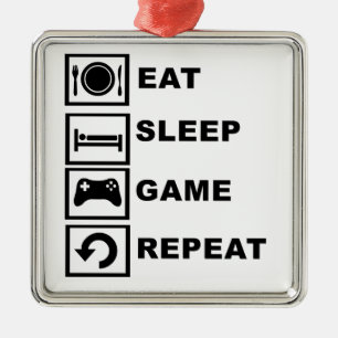 Eat, Sleep, Game, Repeat. Metal Tree Decoration
