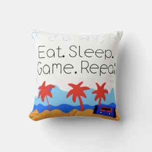 "Eat. Sleep. Game. Repeat." Retro Gaming Cushion
