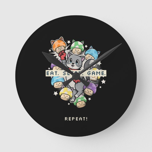 Eat, Sleep, Game, Repeat Round Clock (Front)