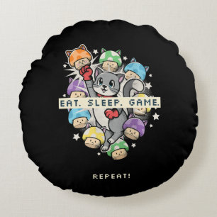 Eat, Sleep, Game, Repeat Round Cushion