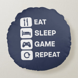 Eat Sleep Game Repeat Shirt Funny Video Gamer Gift Round Cushion