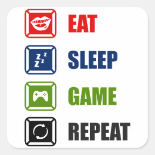 Eat, sleep, game, repeat square sticker