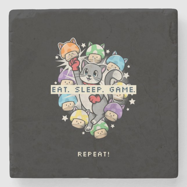 Eat, Sleep, Game, Repeat Stone Coaster (Front)