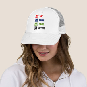 Eat, sleep, game, repeat trucker hat