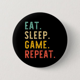 Eat Sleep Game Repeat Video Gamer Gaming Vintage 6 Cm Round Badge
