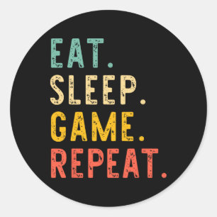 Eat Sleep Game Repeat Video Gamer Gaming Vintage Classic Round Sticker