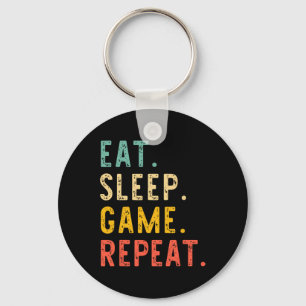 Eat Sleep Game Repeat Video Gamer Gaming Vintage Key Ring