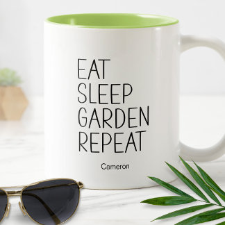 Eat Sleep Garden Repeat Humourous Plants Funny Two-Tone Coffee Mug