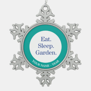Eat. Sleep. Garden. Snowflake Pewter Christmas Ornament