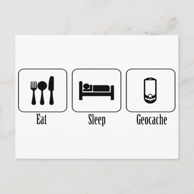 Eat, Sleep, Geocache Postcard (Front)