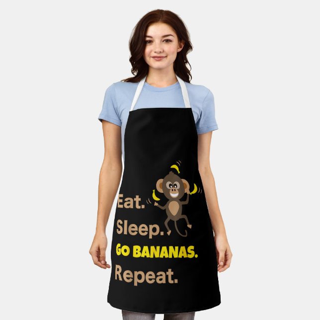 Eat Sleep Go Bananas Repeat Funny Cute Animal Monk Apron (Worn)