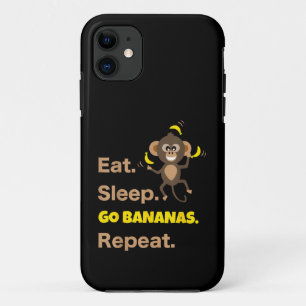 Eat Sleep Go Bananas Repeat Funny Cute Animal Monk iPhone 11 Case