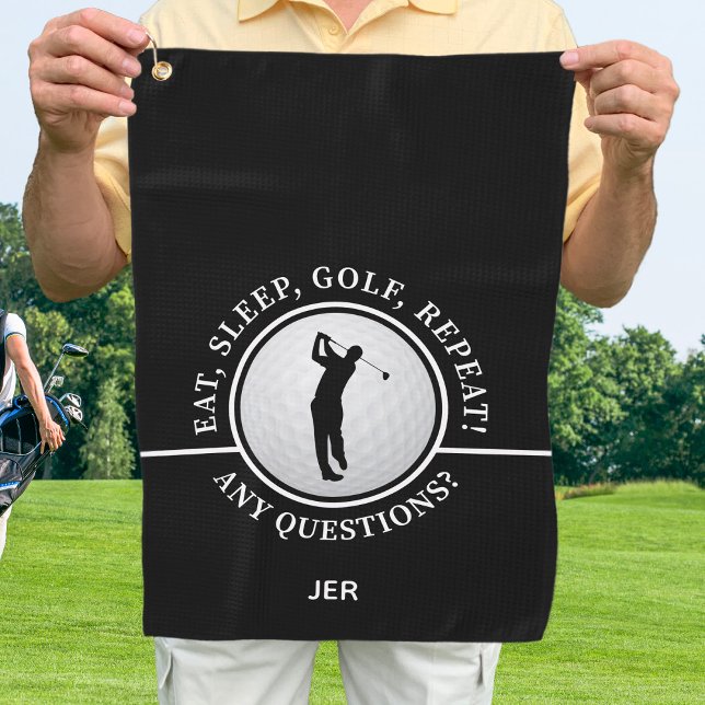 Eat Sleep Golf Repeat Funny Mens Quote Black White Towel (Creator Uploaded)