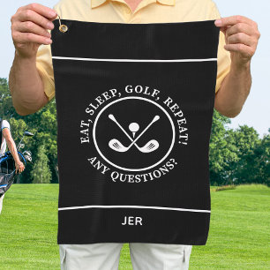 Eat Sleep Golf Repeat Quote Black Monogram Towel
