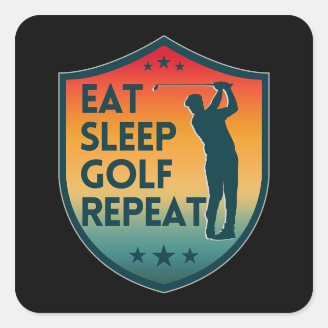 EAT SLEEP GOLF REPEAT SQUARE STICKER (Front)
