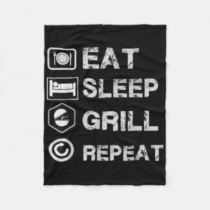 Eat Sleep Grill Barbecue Repeat Funny Grilling Bbq Fleece Blanket