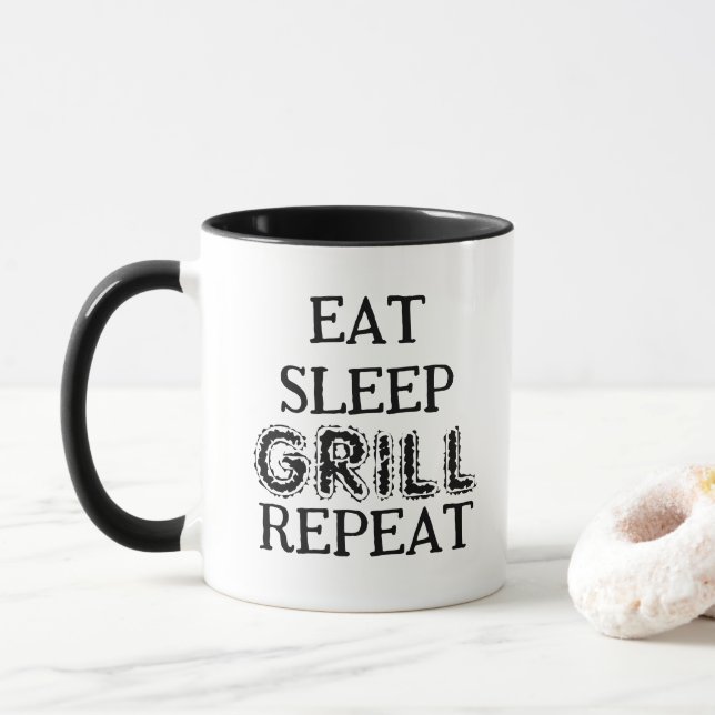 Eat Sleep Grill Repeat coffee mug for BBQ chef (With Donut)