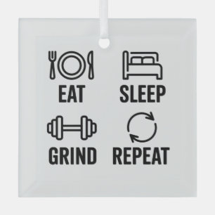 Eat. Sleep. Grind. Repeat Glass Tree Decoration