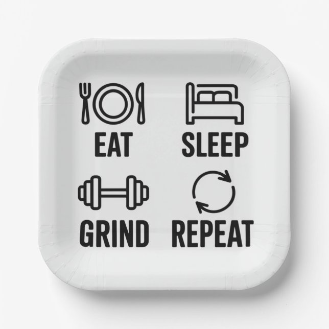 Eat. Sleep. Grind. Repeat Paper Plate (Front)