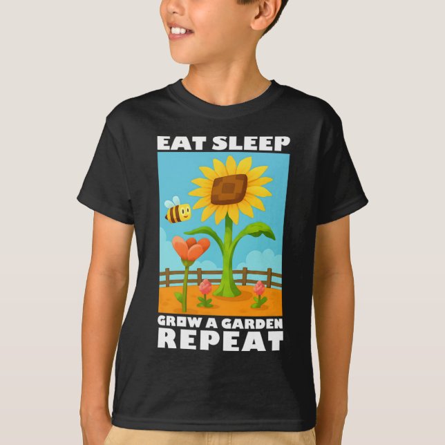 Eat Sleep Grow A Garden Repeat Gamer Style  T-Shirt (Front)