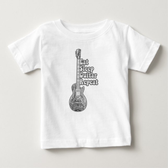 Eat sleep guitar repeat. rerto black and white baby T-Shirt (Front)