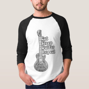Eat sleep guitar repeat. rerto black and white T-Shirt