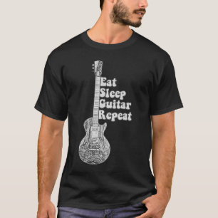 Eat sleep guitar repeat. rerto black and white T-Shirt
