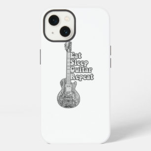 Eat sleep guitar repeat. vintage black and white iPhone 13 case
